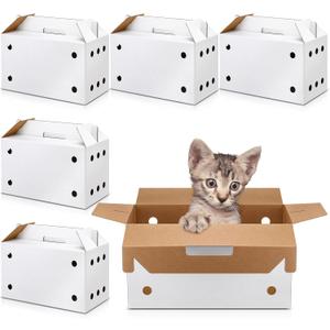 6 Pack Cardboard Pet Carrier 17.5 x 8.66 x 12.2 Inches Small Animal White Puppy Cat Pet Transport Carrier Cardboard Box for Chicken Hamsters Gerbils Birds Travel Box