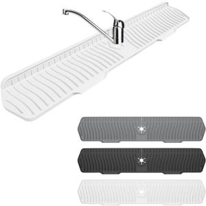 Faucet Guard - 90 Foldable Draining Mat for Kitchen Sink with 2 Drain Ports, Suitable for Bathroom, etc (White, 29.9"*5.9")