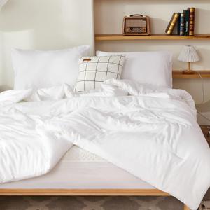 Litanika White Comforter Set Queen Size, 3 Pieces Lightweight Solid Bedding Comforter Set, All Season Fluffy Bed Set (90x90In Comforter & 2 Pillowcases) (Queen (90"x90"), 03 - White)