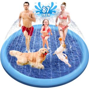 Raxurt Dog Splash Pad, 87in Anti-Slip Dog Pool Splash Pad for Dogs Kids 0.55mm Thickened Durable Bath Pool Pet Summer Outdoor Water Toys Backyard Fountain Play Mat, Blue