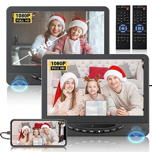 12" Dual Portable DVD Player for Car with 1080P HDMI Input, FELEMAN Car DVD Player Dual Screen Play A Same or Two Different Movies, 5 Hours Rechargeable Battery
