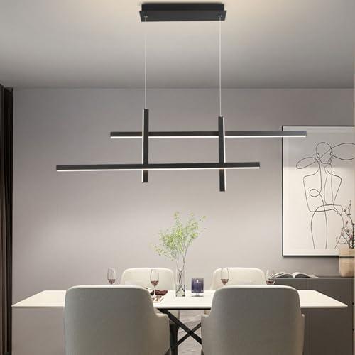 Y'INSP Modern LED Chandelier Black Linear Pendant Lights Kitchen Island 4 Lights Dimmable Light Fixture for Dining Room Bedroom Living Room Hallway