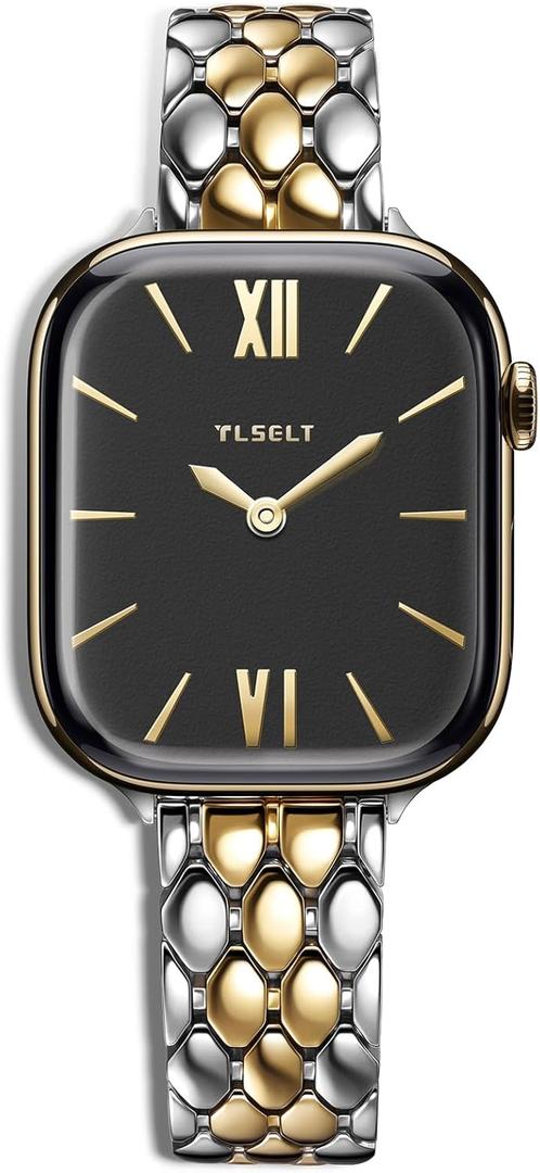 Stainless Steel Designer Band Compatible with Apple Watch for Women 38/40/41/42/44/45/46/49mm, Fancy Dressy Metal Strap for iWatch Series 11 10 9 8 7 6 5 4 3 SE Ultra 3 2 1 (Two-Tone (Gold & Silver))