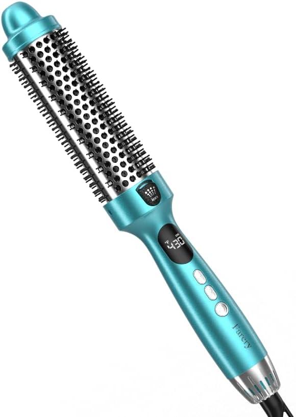 Farery Thermal Brush Extra Long Barrel with Cool Air, 1.5 Inch Heated Round Curling Brush for Big Bouncy Curls, Ceramic Curling Wand for Medium & Long Hair, 9 Adjustable Temps, Dual Voltage