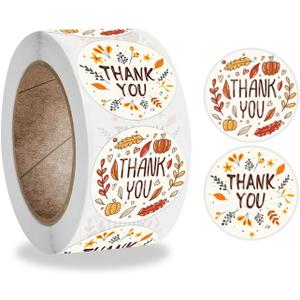 4 x 500Pcs Thanksgiving Label Stickers Roll Thank You Envelope Seals Stickers Fall Leaf Pumpkin Adhesive 1.5inch Round Labels Wrapping Paper for Card Gift Bags Decor Cute Cartoon 2 Designs