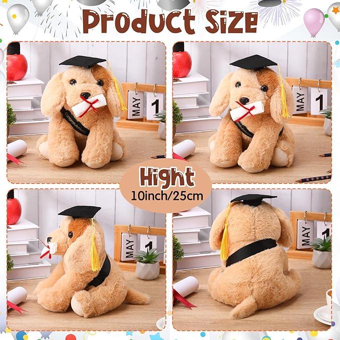 Chalyna 10 Inch 2025 Graduation Gift Dog Stuffed Animal Plush Golden Retriever with Diploma Tassel Graduation Hat Embroidered Blessings Preschool Kindergarten Gift for Friends, Relatives, and Kids, 2 Packs