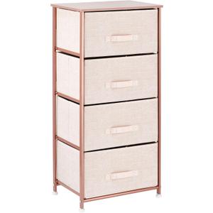 mDesign Tall Dresser Storage Tower Stand with 4 Removable Fabric Drawers - Steel Frame, Wood Top Organizer for Bedroom, Entryway, Closet - Lido Collection - Light Pink/Rose Gold