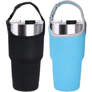 2 Pack Tumbler Carrier Holder Pouch for All 30oz Stainless Steel Travel Insulated Coffee Mug,DanziX Neoprene Sleeve with Carrying Handle,Fit for YETI Rambler Ozark Trail Rtic and More-Black Blue