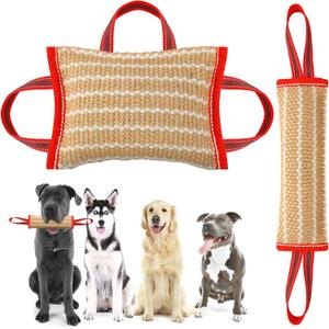 Libima 2 Pcs Dog Pillow Tug Toy Dog Pillow with Strong Handles Tug of War Training Tools Toy Linen Pad for Puppy Young Small Medium Pets Interactive Play Training
