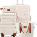 4-Piece Luggage Set, Suitcase with TSA Lock Travel Duffel Bag Wet-Dry Toiletry Bag, Ivory