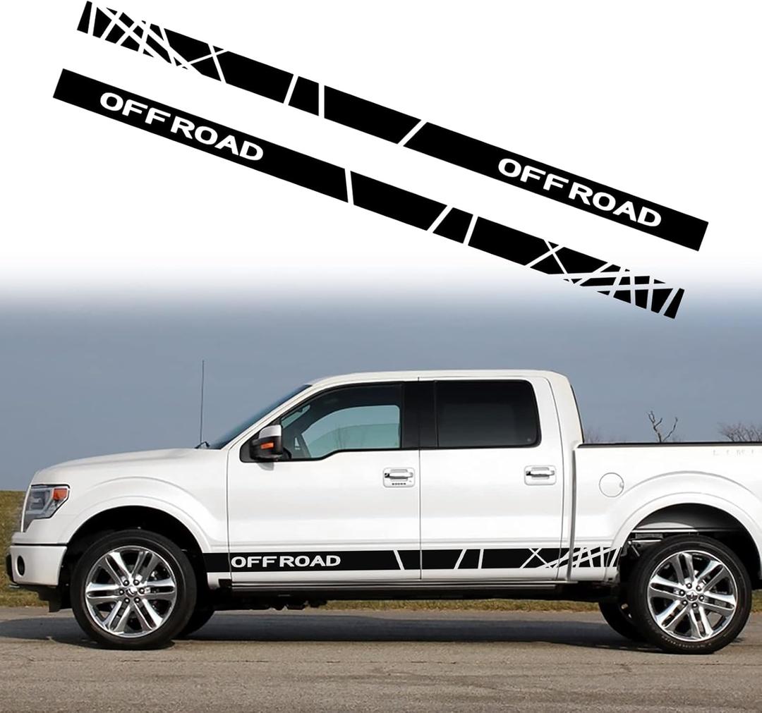 Compatible with 2PCS Car Body Modified Sport Style Stripe Sticker Graphic Vinyl Racing Decal Decoration Accessories for Pickups Black