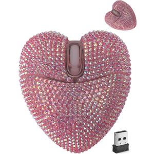 Wireless Bluetooth Mouse Cute Pink Love Heart Shinning Led Light Silent Portable Lightweight USB Optical Cordless Dual Mode Mice for PC Laptop Computer Tablet Mac MacBook Pro Kids Girls Women Gift