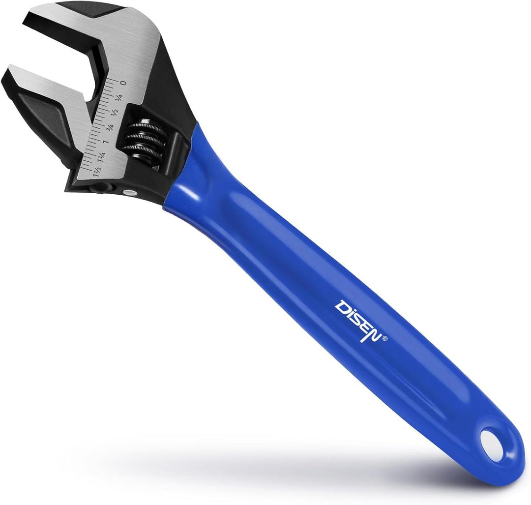 12 Inch Crescent Wrench Adjustable Wrench, with Cushion Grip, Large Adjustable Spanner Wide Jaw Black Oxide with Laser-etched Metric Scales, Cr-V Steel, for Workshop, Home, Garage