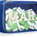 SilTriangle Empty Mahjong Tile Bag American PVC Clear Mahjong Case Size 166 Waterproof Zippered Storage Tile Holder Rack Bag for Game Lover Gift Travel, Case Only (Navy Blue,Mahj)