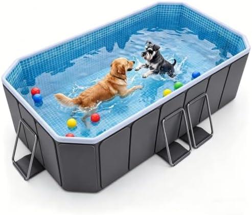 78.7" Foldable Dog Pool, Hard-Sided Non-Inflatable Pet Bathtub | Foldable Dog Pool with 4-Layer Composite Walls, Reinforced Frame, Filter Port, Side Drain and Non-Slip Base