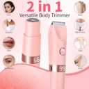 2-in-1 Painless Womens Electric Razor & Bikini Trimmer with LED Display, Waterproof Wet/Dry Rechargeable Electric Shaver with Dual-Head for Ladies Pubic, Bikini Underarm Leg Arm Body Face