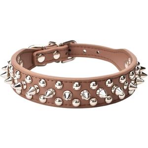 Mushrooms Spiked Rivet Studded Adjustable Microfiber Leather Pet Collars for Cats Puppy Dogs (8.2"-10.6" Neck, Coffee)