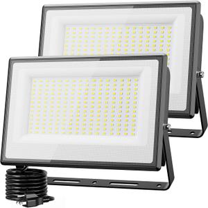 Olafus 2 Pack 200W LED Flood Light Outdoor, 18000LM Super Bright IP66 Waterproof Exterior Security Lights with Plug, 6500K Daylight White Exterior Floodlights for Stadium Yard Barn