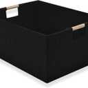Fabric Storage Basket for Shelves, Collapsible Storage Bins with wood Handles, Rectangle Closet Baskets, Wardrobe Organiser, for Sorting Clothes, Family Items (Black) (1)