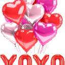Heart Balloons XOXO Red Pink Fuchsia Mylar Heart Shaped Balloon for Valentines Day 12 Pack Foil Helium Decorations