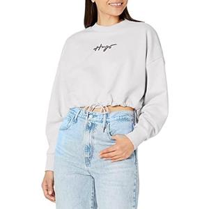 HUGO Women's Script Logo Cropped Sweatshirt with Adjustable Drawstring, Large
