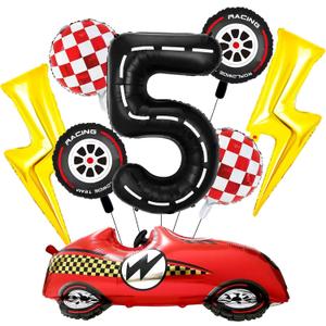 2 x Race Car Balloons - Checkered Balloons Lightning Bolt Balloon Tire Balloon for 5th Cars Birthday Decorations - Race Car Birthday Party Decorations