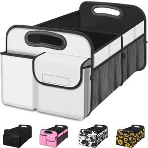 Femuar Car Trunk Organizer, Car Storage Organizer with Large Capacity Waterproof Collapsible Trunk Organizer for Car Suv/Jeep/Sedan (Beige, Standard)
