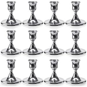 12 Pcs Silver Candle Holders Candlestick Holders, Silver Vintage Candle Taper Holder for Table Centerpiece, Wedding Reception, Festive Christmas Mantel Decoration Home Decor