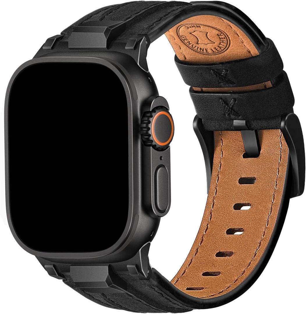 Wristitani Leather Bands Compatible with Apple Watch Band 49mm 46mm 45mm 44mm 42mm for Men, Metal Connector & Genuine Leather Replacement Straps for iWatch Ultra3/2/1 SE3/2/1 Series 11 10 9 8 7 6 5 4 (Black)