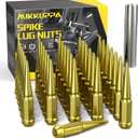MIKKUPPA M14x1.5 Wheel Spike Lug Nuts, 32 PCS Gold Spiked Lug Nuts 14mmx1.5 Solid 4.4" Tall Acorn Lug Nut with 1 Socket Key Replacement for Chevy Silverado 1500 2500 3500, F150 F250 F350