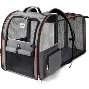 Lekebobor Large Cat Backpack Carrier Expandable Pet Carrier Backpack for Small Dogs Medium Cats Fit Up to 18 Lbs, Dog Backpack Carrier, Foldable Puppy Backpack Carrier for Travel, Hiking,Grey (12.6"L x 11.2"W x 16.5"H)
