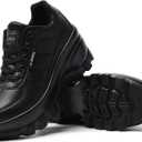 Women Leather Platform Sneakers Wedge Walking Shoes Comfortable Slip-On Non-Slip Work Shoes (6, Black)