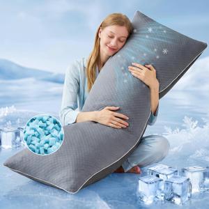 YZ HOME Cooling Body Pillow for Adults- Pillow Insert with Shredded Blue Memory Foam, Soft Support for Side Sleeper, Pregnant Women，Back Pain Relief, Washable Pillowcase (20x54 Inch, Dark Gray)