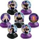 Purple Black Birthday Decorations 7pcs Honeycomb Centerpieces, Black and Purple Birthday Party Supplies for Girls Boys, Gothic Style Double Sided Party Table Centerpieces Party Favors