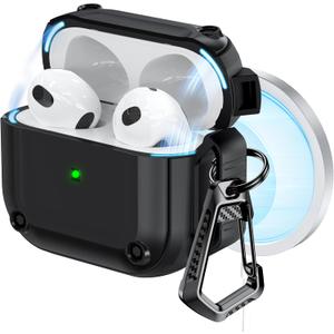 RFUNGUANGO for AirPods 3rd Generation Case Cover with Cleaner Kit,Powerful Drop Protection, Magnetic Lid, for AirPod Gen 3 Charging Case 2021, Black