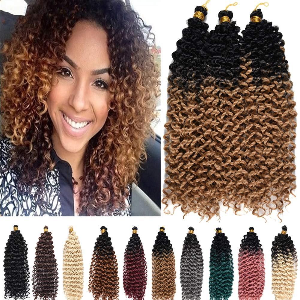 Ombre Water Curly Crochet hair 14 Inch 3 Pack Black to Honey Blonde Water Wave Crochet Curly Hair for Black Women Shoulder Length 1b 27