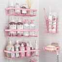 Liuoud 5 Pack Shower Caddy Organizer Rack Shelf for Inside Shower, Adhesive Bathroom Wall Storage Basket Rustproof Stainless Steel Shampoo Holder, Girly Bathroom Accessory Decor Set, Pink
