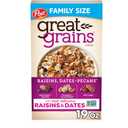 Great Grains Raisins, Dates & Pecans Breakfast Cereal for Adults, Crunchy Clusters with Dried Fruit and Nuts, Non-GMO, Heart Healthy, 19 oz Box, exp sep 18 2025