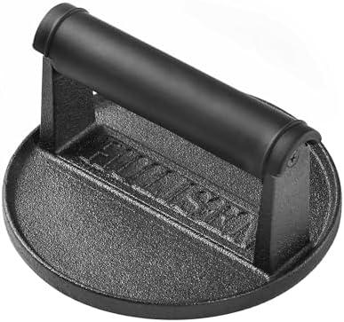 HULISEN Pre-Seasoned Cast Iron Burger Press, Heavy Duty 6” Burger Smasher for Griddle with Heat Resistant Handle, Grill Press for Hamburger, Bacon, Meat, Steak, Patty, Barbecue Grilling Tool, 2.3lb