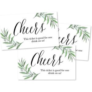 3 x Hadley Designs 50 Greenery Eucalyptus Drink Coupons for a Free at Weddings, Work Events or Party Bar, One Free Beer Wine Alcohol Soft Drink or Food Vouchers, Cheers Large Drinking Paper Raffle Cards
