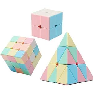 Magic Cube Set, Educational Speed Cubes 3 Pack of 2x2x2 3x3x3 Pyramid Smooth Puzzle Cube