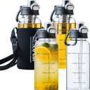 35oz Glass Water Bottles with Time Marker & Straw, BPA-Free Leakproof Glass Drinking Bottles with Protective Sleeve & Tea Infuser for Office Travel Sport (4PCS)