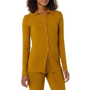 Womens Wide Rib Long Sleeve Button-up Collared Cardigan (XX-Large, Brown)