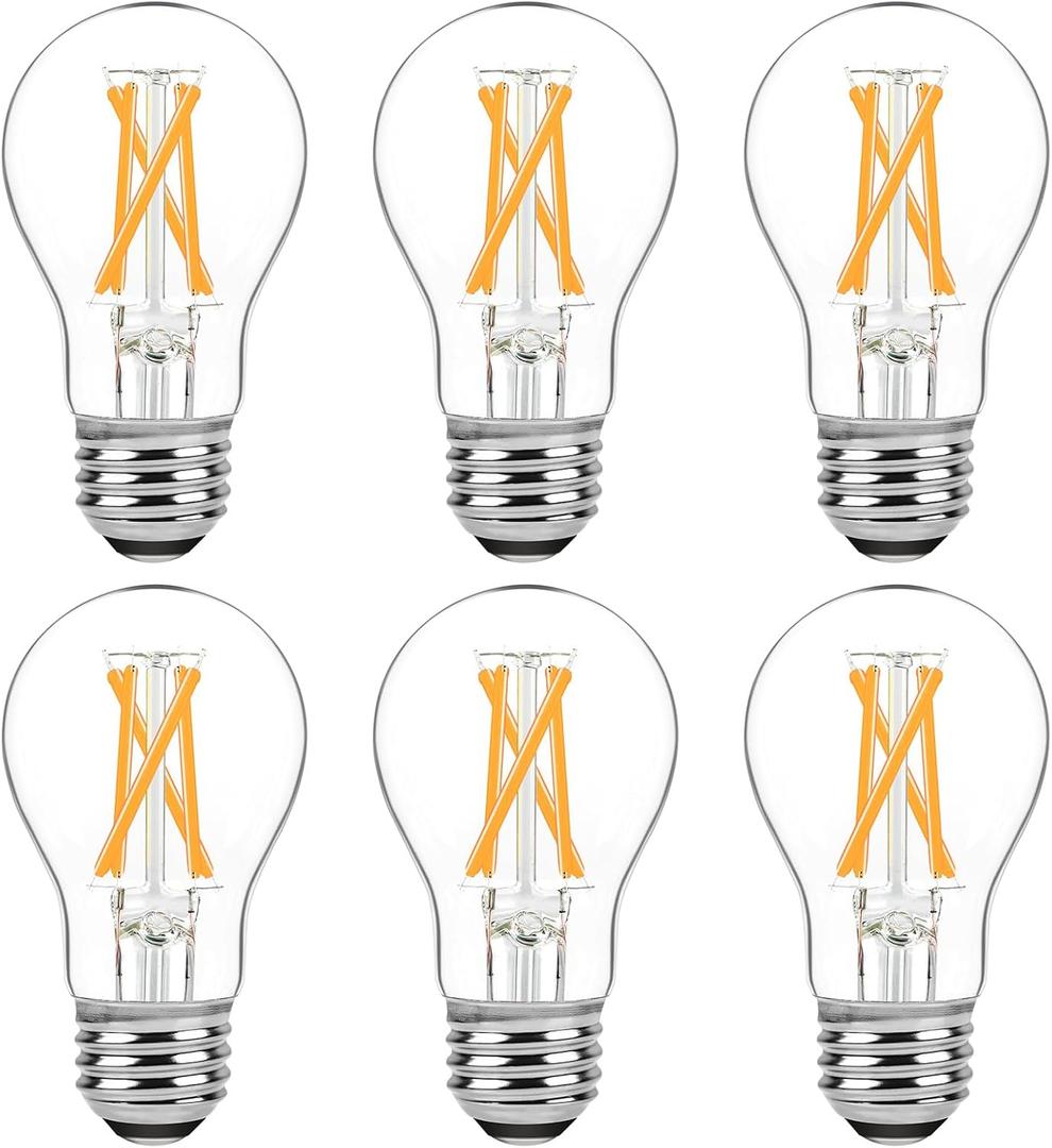 Brightever Dimmable E26 LED Bulb 60 Watt Equivalent, 6W Vintage Edison Light Bulbs 2700K for Ceiling Light Fan, A15 Refrigerator Clear Filament Appliance Warm White Globe Light Bulbs 600LM 6-Pack