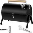 Portable bbq Charcoal Grill Small Folding Table Top Charcoal Grill for Outdoor Camping Two Side Carbon Smoker Griller with bbq Grill Brush and Metal Tongs (Black)