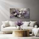 SERIMINO Large Wall Art for Living Room, Still Life Flowers Canvas Prints, Purple Floral Botanical Decor Paintings, Modern Aesthetic Pictures Wall Decor, Farmhouse Kitchen Artwork 24"X48"
