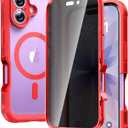 Diaclara Magnetic Designed for iPhone 17 Case 6.3'' [Full Camera Protection] Full Body Bumper with Privacy Screen Protector, [Compatible with MagSafe] Military Drop Proof Phone Case, Red