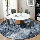 Rugflix Round Area Rugs 8Ft for Living Room, Washable Circle Rug Stain-Resistant Low Pile, Modern Dark Carpet for Bedroom Dining Room Home Office Kid Nursery Room, Navy Blue/Black