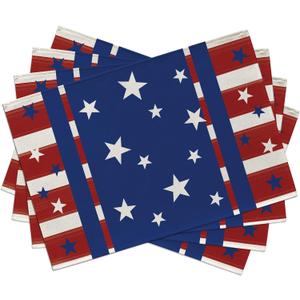 Seliem 4th of July Patriotic Stars Placemats Set of 4, America Red Blue White Stripes Dining Table Place Mats, American USA Kitchen Decor Home Decoration 12 x 18 Inches