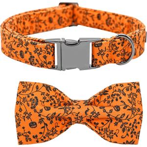 2 x Halloween Dog Collar, Pet Collar Bow Pumpkin Collars Girl Boy Holiday Pet Collar Gift Bow Cute Soft Puppy Collars for Medium Dogs (Medium (Pack of 1))